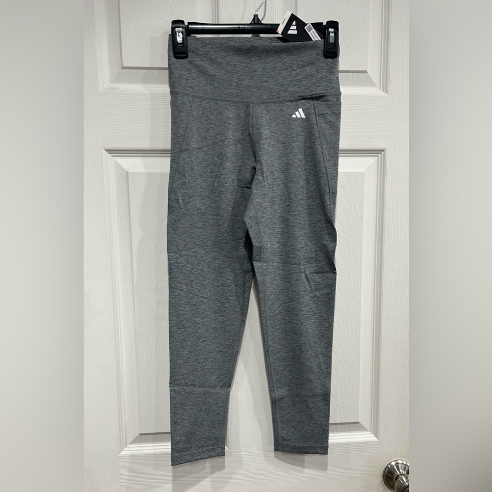 adidas Women's M Medium Optime Stash Pocket High-Waisted 7/8 Leggings Grey NWT